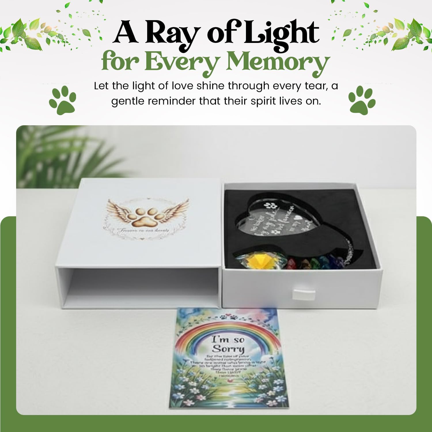 Memorial Sympathy Gift Box for Dog Loss - Pet Memorial Clear Crystal Ball Grief Suncatcher for Loved One, Thoughtful Dogs Remembrance, Rainbow Maker, Hanging Ball Prisms Gifts (Memorial Suncatcher) - Image 2