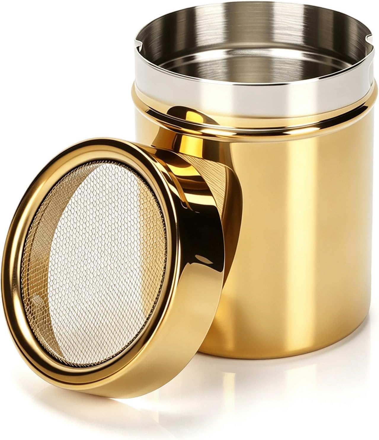 Stainless Steel Powder Shaker, Gold Dredge Shaker Dispenser Fine Mesh Lid