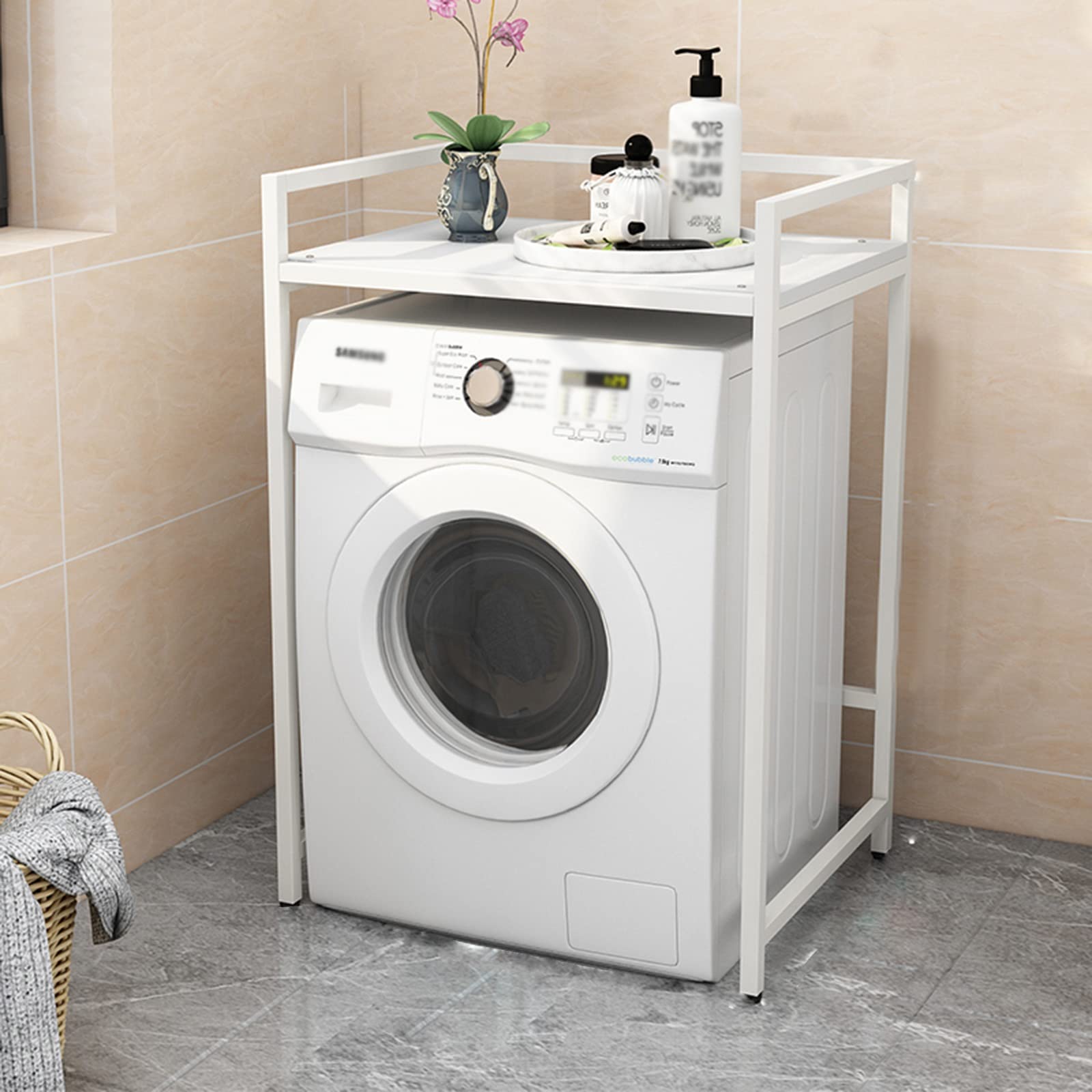 Organizador de baño de Metal Estante para Lavadora Estante para Lavadora de baño en la Sala de Estar Hecho de Acero al Carbono, Estante para Inodoro sobre el Inodoro (Blanco B)