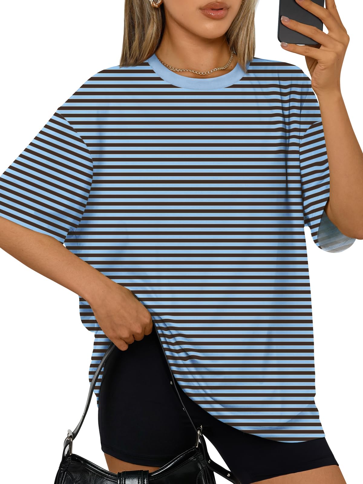 Trendy Queen Womens Oversized T-Shirts Short Sleeve Crew Neck Summer Tops | Midweight Poly-Cotton Blend, Drop Shoulder Loose Fit