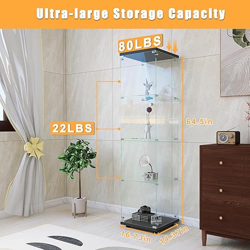 Miniatura 2 de Vitrina de cristal con 4 estantes con puertas para sala de estar, dormitorio, sala de exposiciones, oficina, instalación rápida, 16.73 x 14.37 x