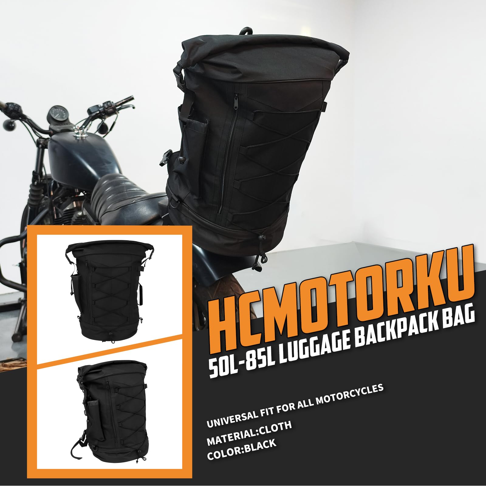 Sac à Dos de Moto Sissy Bar - Grande capacité - Extensible - 50 à 80 l - avec Housse de Pluie et bandoulière - Ajustement Universel pour Harley Yamaha Suzuki Kawasaki | Capacité 50-80L, design extensible, housse de pluie et bandoulière, convient pour Harl