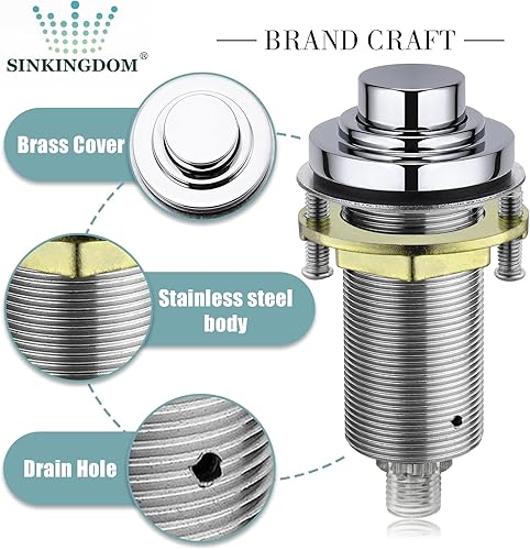 Miniatura 2 de SinkTop - Kit de interruptor de aire (botón largo de latón completo) para eliminación, salida doble, (negro mate)