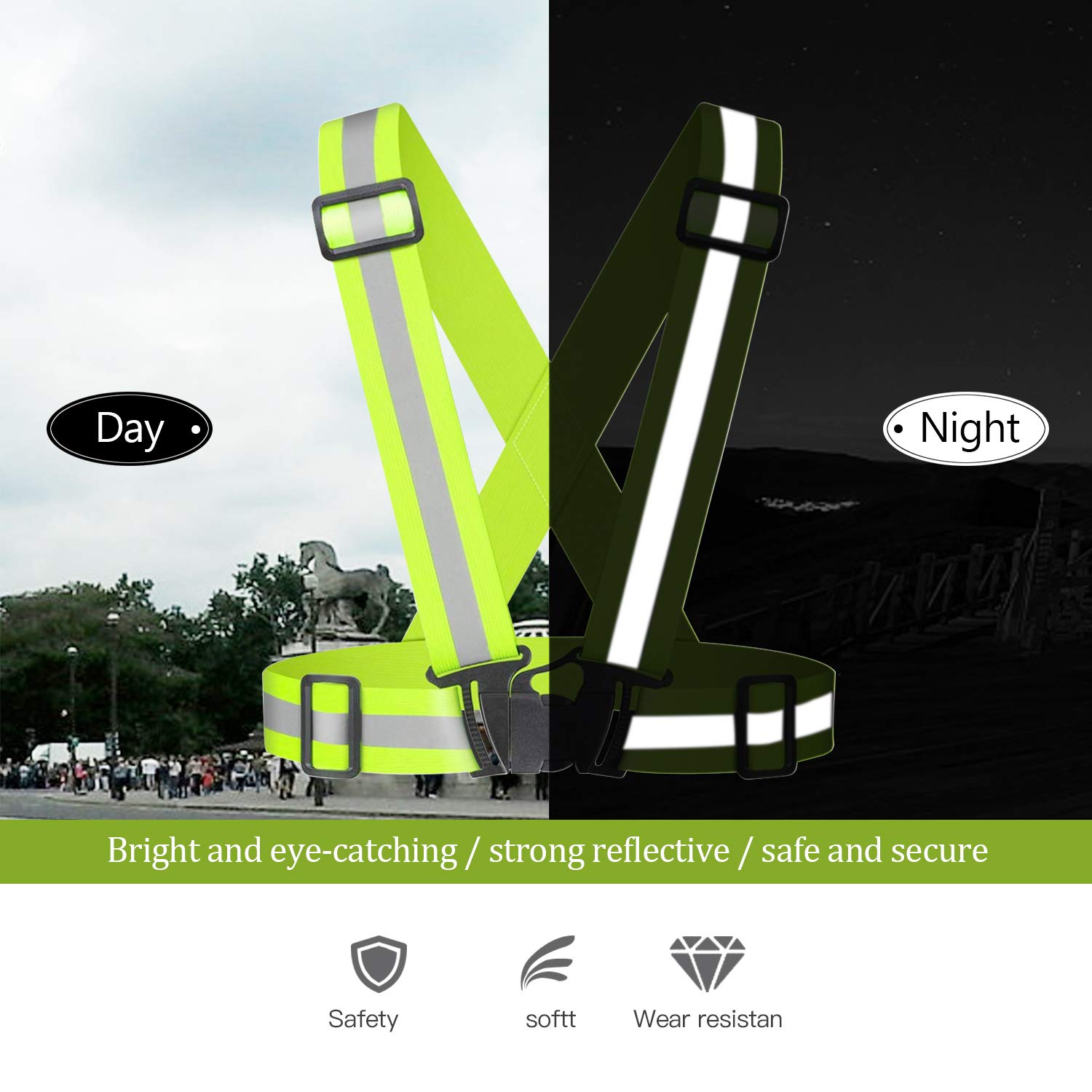 SANTOO 2 Stück Reflektorweste,360° Sicherheitsweste Motorrad Warnweste Reflektierende Weste Elastic Verstellbar Warnweste Erwachsene Kinder für Laufen, Camping, Fahrrad, Motorrad