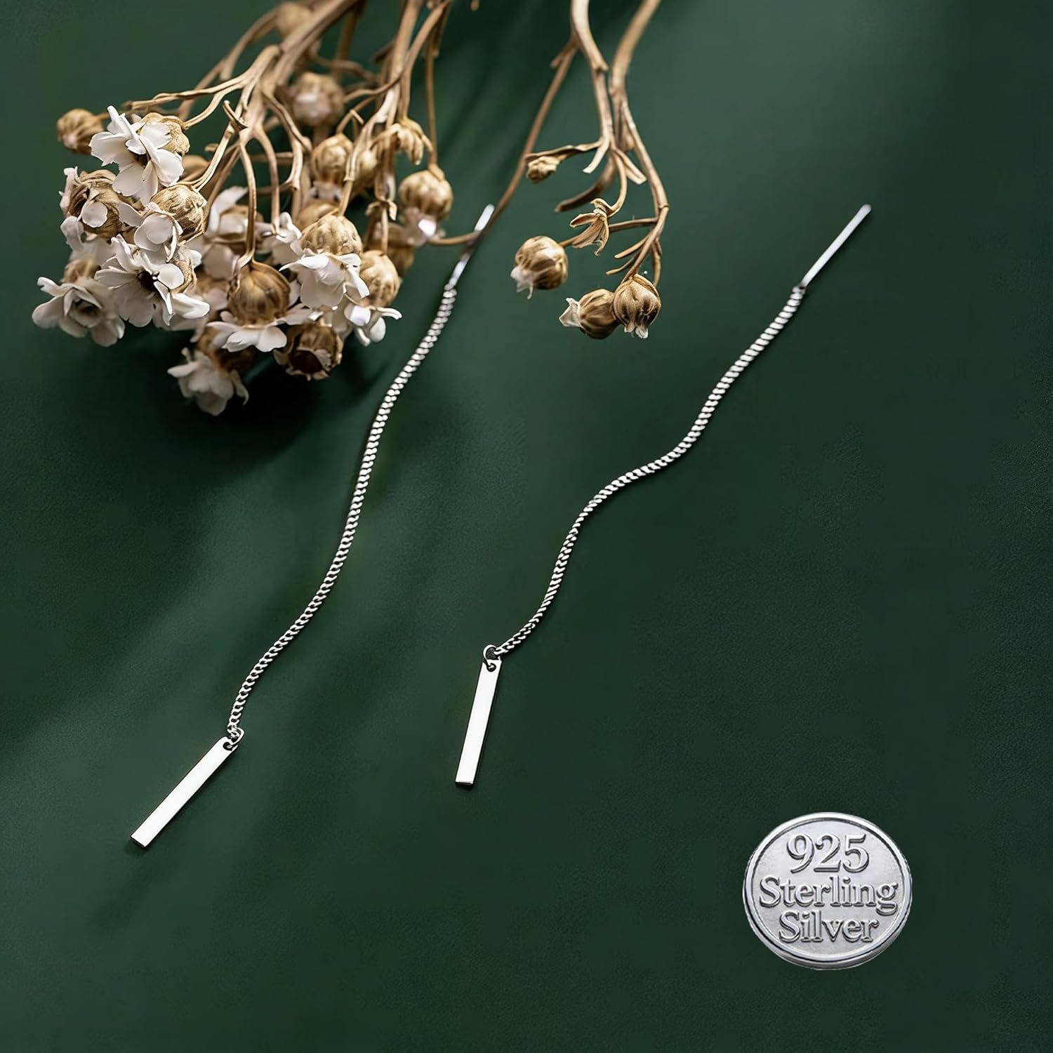 925 Sterling Silver Bar Chain Dangle Earring Drops for Women Teens Minimalist Dangle Earrings Tassel Threader Hypoallergenic - Image 4