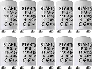 Fluorescent Starter, 4-40W, T8, 10 Count, Indoor, Long Lasting, 1.1E+2V AC, Compatible with GE, FS-2, FS-5, Preheat Fluorescent Lamps