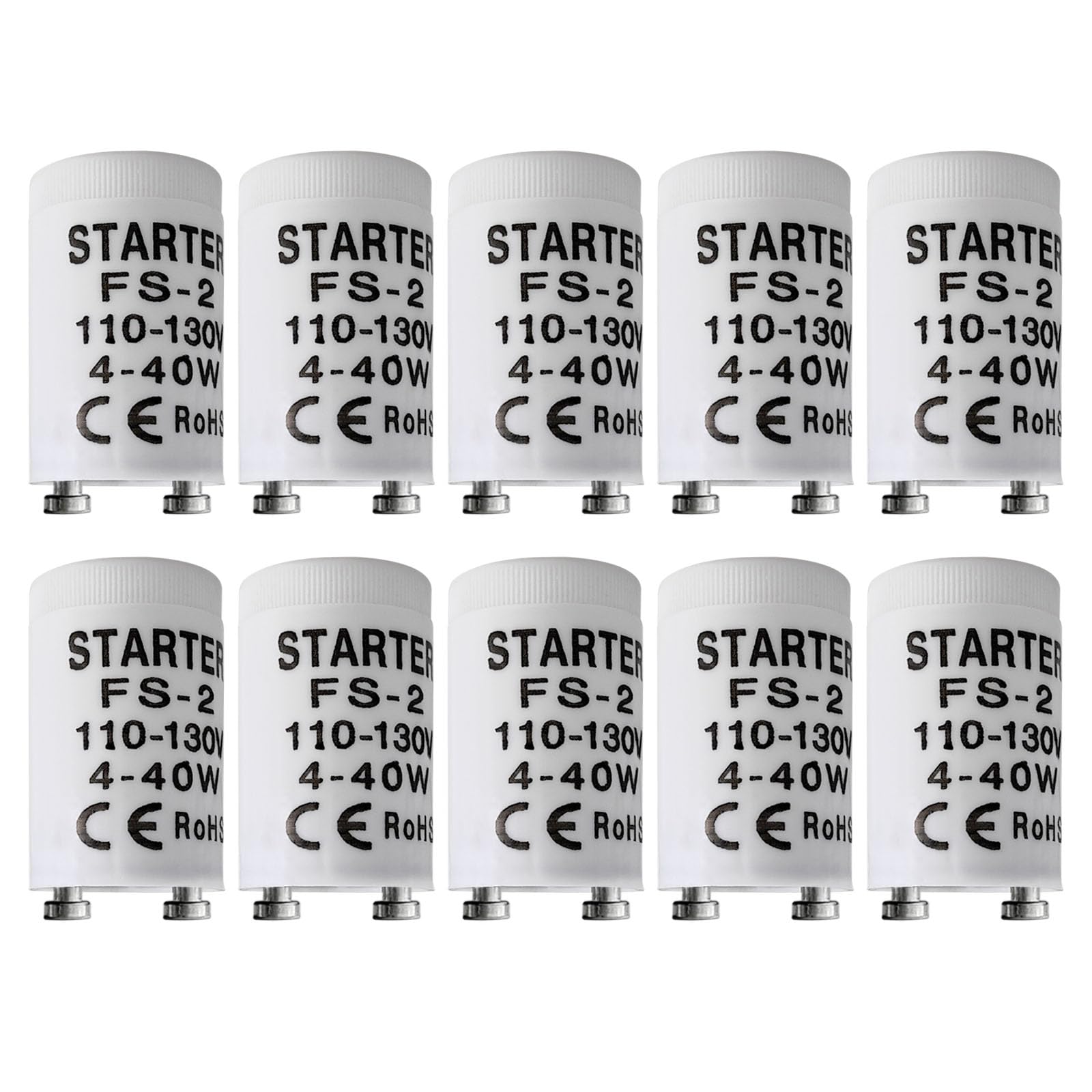 Fluorescent Starter for 4-40 Watt Fluorescent lamp, Compatible with GE Philips Sylvania Fluorescent lamp FS-2 S2, 110V 10 Count