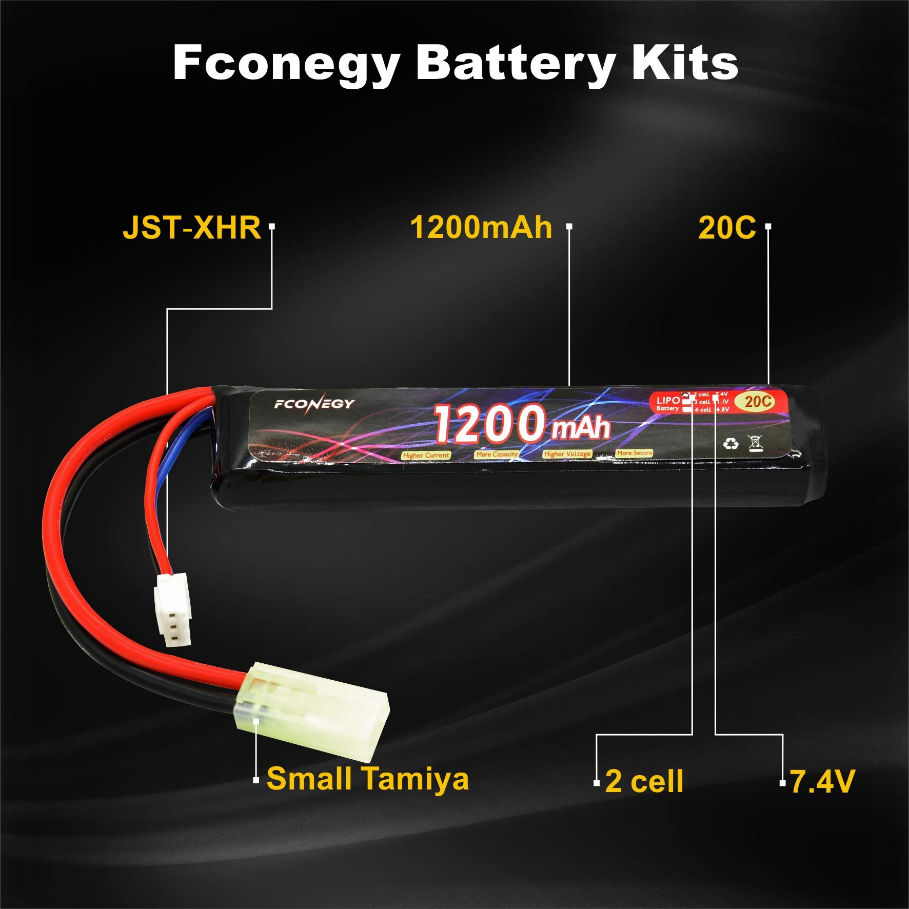 Buy FCONEGY Airsoft Lipo Battery 2S 7.4V 1200mAh 20C Rechargeable Stick