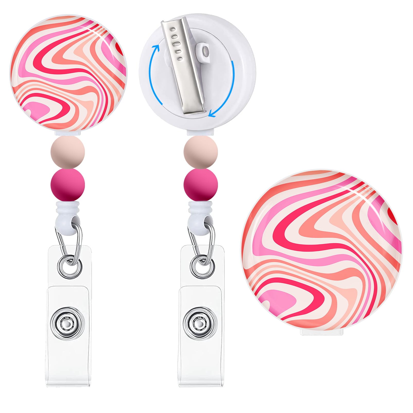 Gctriki Badge Reels Retractable with Silicone Beaded Beads, Boho Badge Holder Retractable Clip, Nurse Teacher Id Badge Keychain Key Ring Work Name Tag