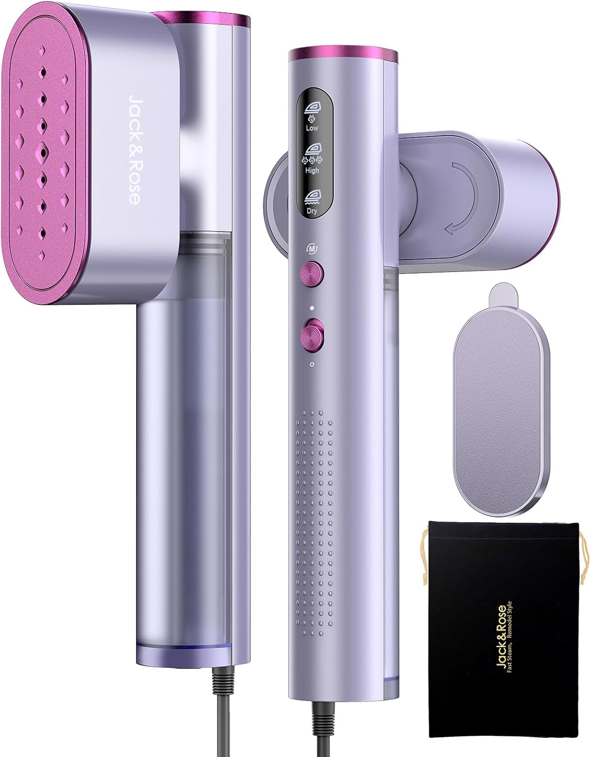 Jack ＆ Rose Dual Voltage Travel Steamer for Clothes,100-220V Portable Steamer,15s Heat Up,Steamer ＆ Iron 2 In 1, Travel Size Garment Steamer,Large Ceramic Heat Panel,for Global ＆ Europe Traveling