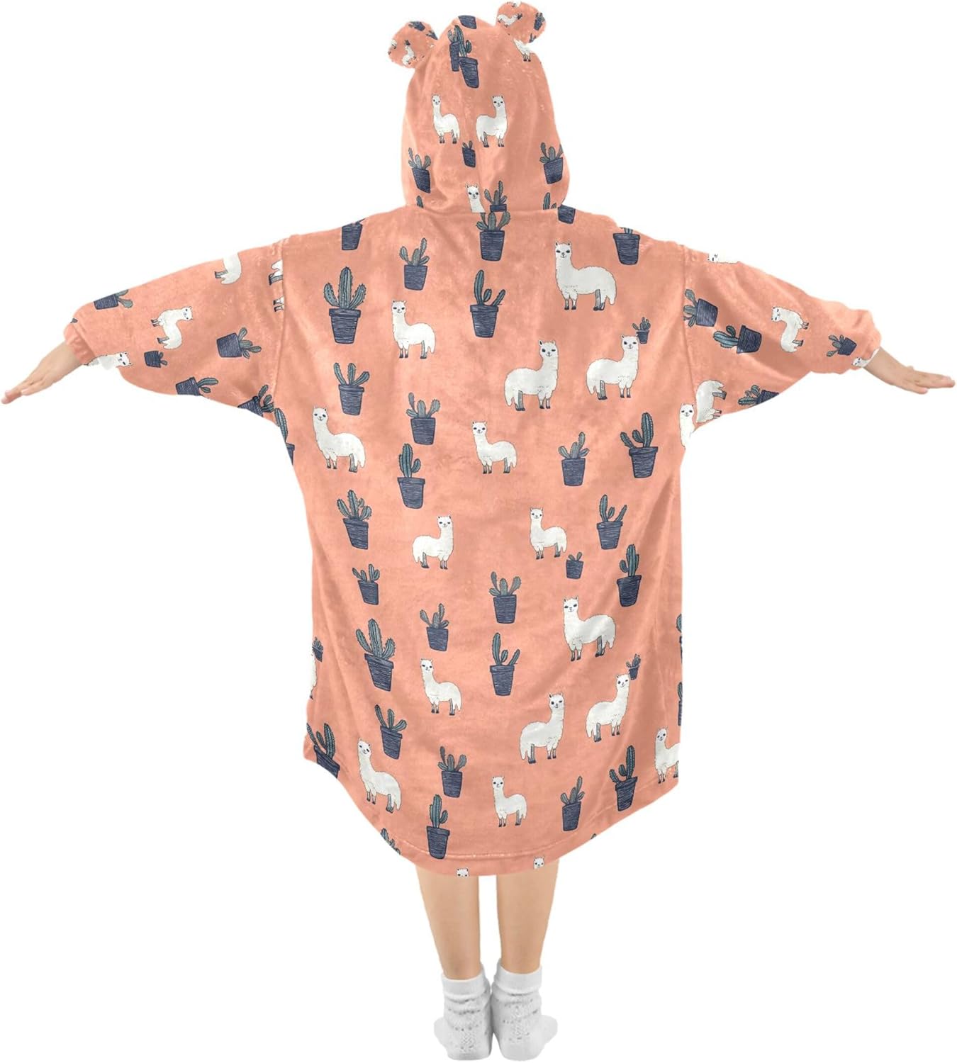 Cute Alpaca Kids Wearable Blanket Hoodie with Pocket and Sleeves for Toddlers, Cute Hoodies Girls Boys B0404053