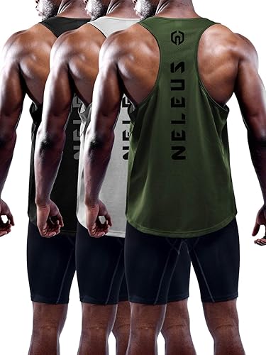 NELEUS Paquete de 3 camisetas sin mangas con espalda en Y Dry Fit para hombre