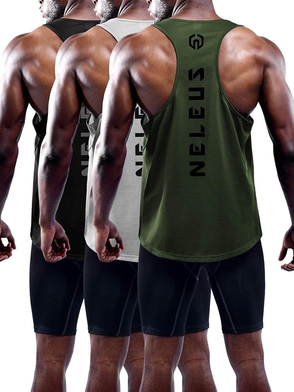 NELEUS - remera de gimnasio para hombre, 3 unidades, ajuste seco, espalda en Y, para entrenamiento muscular