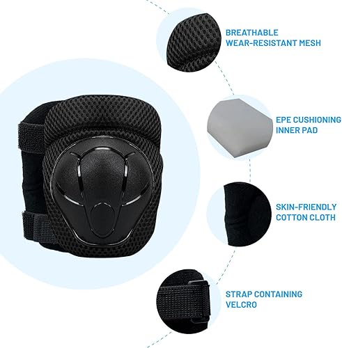 Miniatura 4 de GEQID - Rodilleras para niños, equipo de protección de 4 a 12 años, rodilleras y coderas con protectores de muñeca para patinaje, ciclismo,