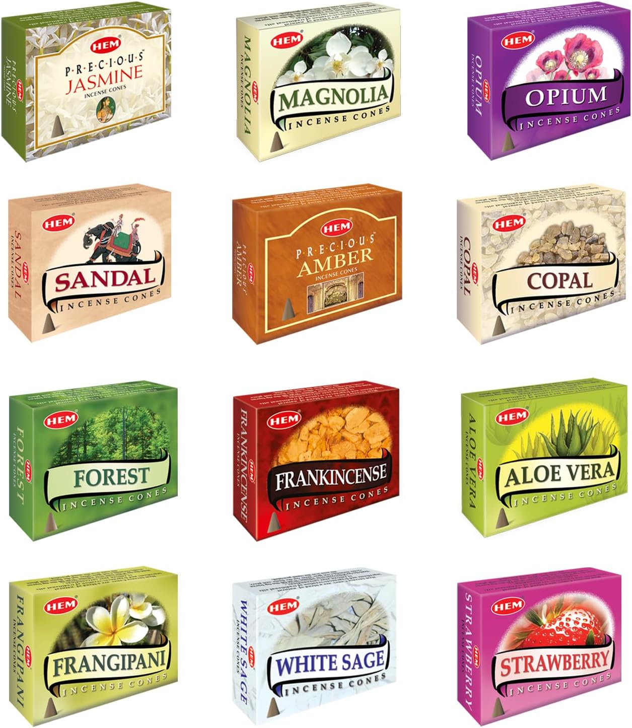 Hem 12 Assorted Boxes of Incense Cones, (120 Total)| Natural Fragrance for Aromatic Rooms | Odor Remover Incense for Stress Relief & Relaxation