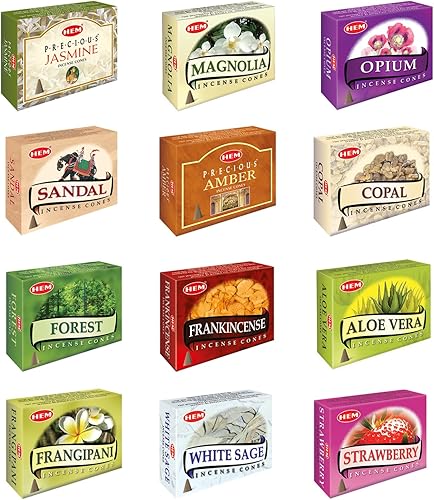 Hem 12 Assorted Boxes of Incense Cones, (120 Total)| Natural Fragrance for Aromatic Rooms | Odor Remover Incense for Stress Relief & Relaxation