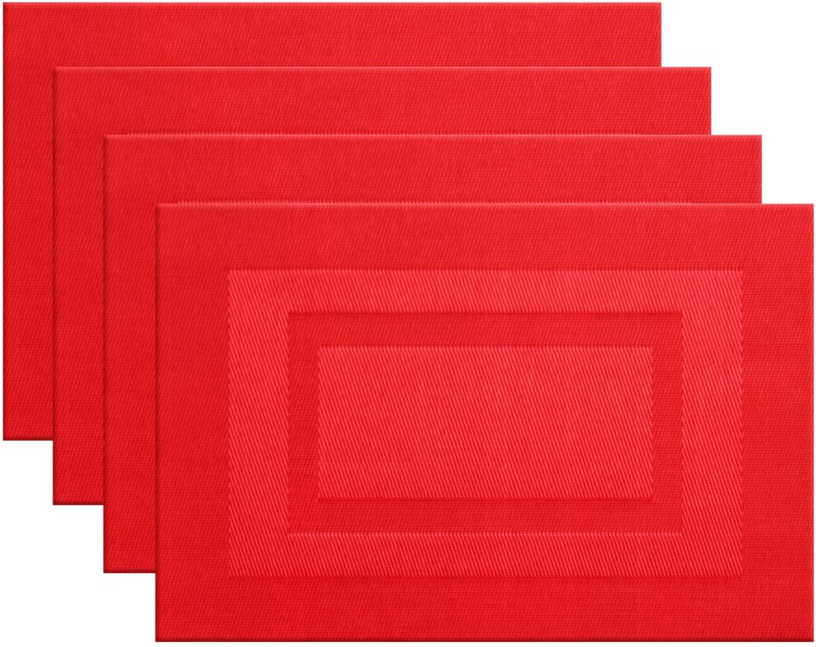 PIGCHCY Placemats,Durable Placemats for Dining Table,Washable Woven Vinyl Kitchen Placemats Set of 4 (18 x 12 inches,Passionate Red)