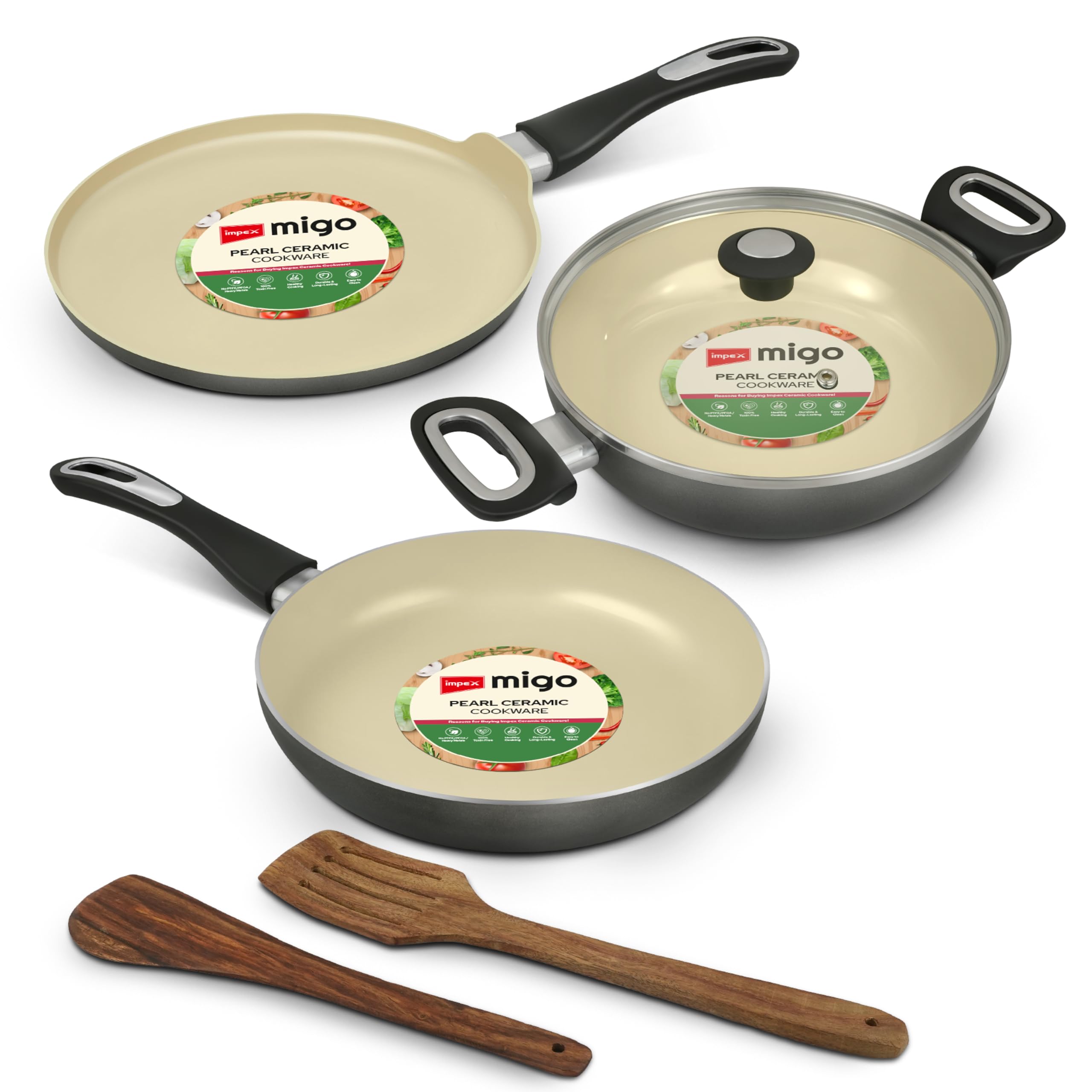 Impex Ceramic Cookware Set | 6 Pc Induction Base Non Stick Cookware Set | Kadai Pan With Lid, Fry Pan, Tawa Pan and 2 Spatulas | Free From PTFE, PFOA and Heavy Metals| 100% Non Toxic | 2 Year Warranty-picture-31