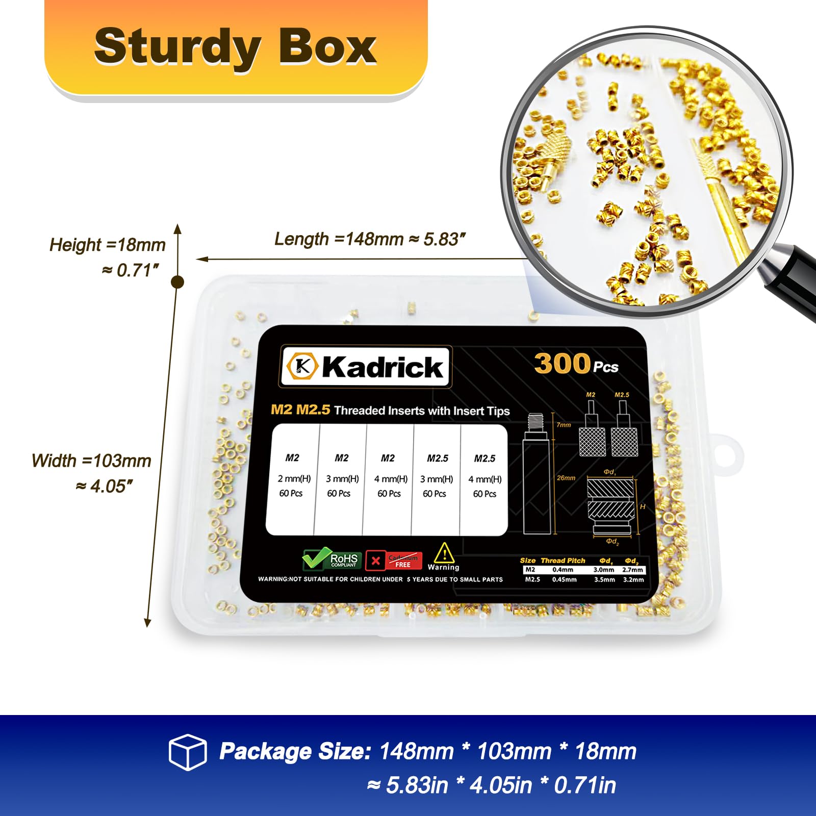 300 Pcs M2 M2.5 Threaded Inserts for Plastic with Heat Set Tips,M2 & M2.5 Heat Set Inserts Kit,Brass Inserts for 3D Pringting