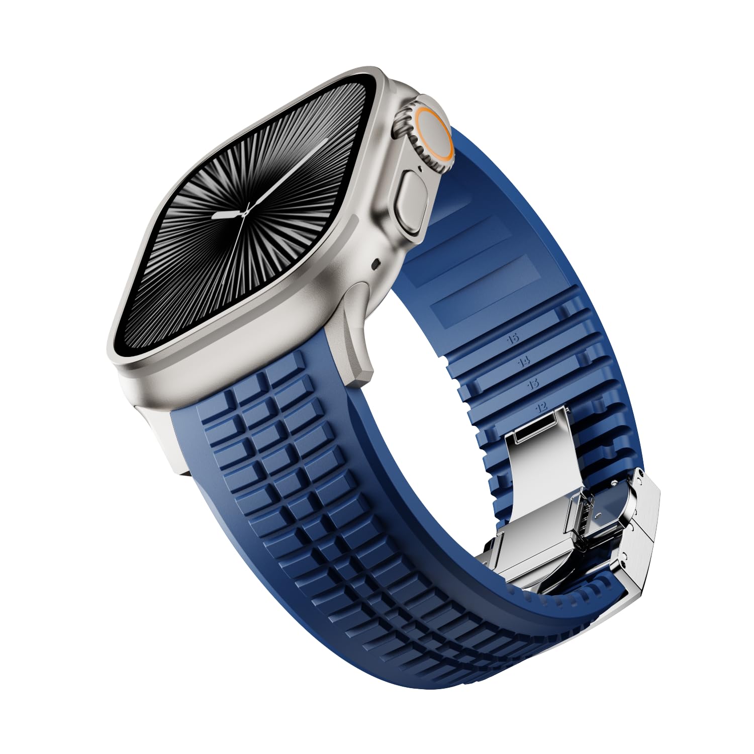 Bracelet de montre en silicone compatible avec iWatch Ultra 2/Ultra/Series 10 9 8 7 (44 mm, 45 mm, 46 mm, 49 mm), bracelet de sport avec boucle pliable, robuste, design moderne pour homme
