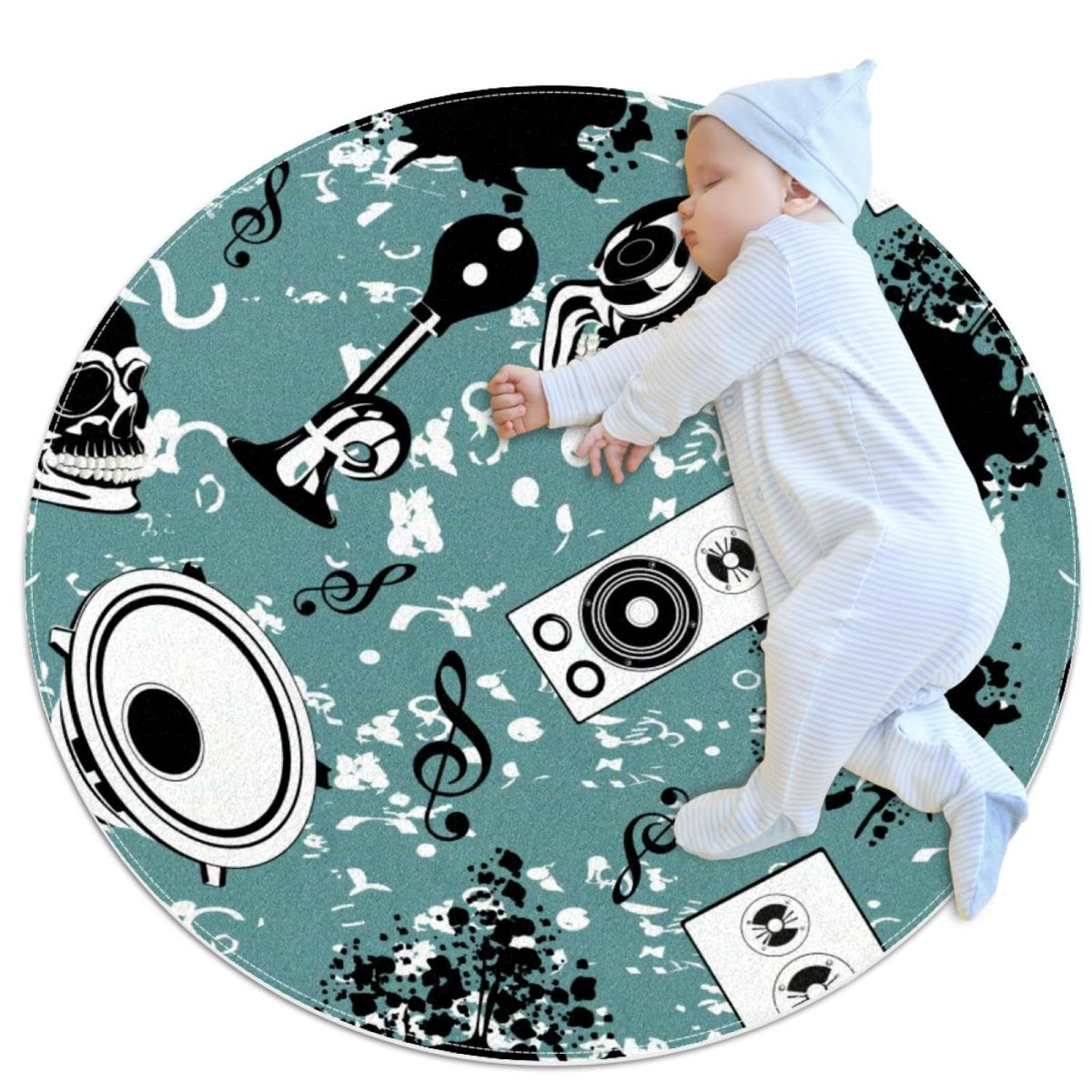 Tapis de salle de bain rond 1m motif tête de mort et camomille