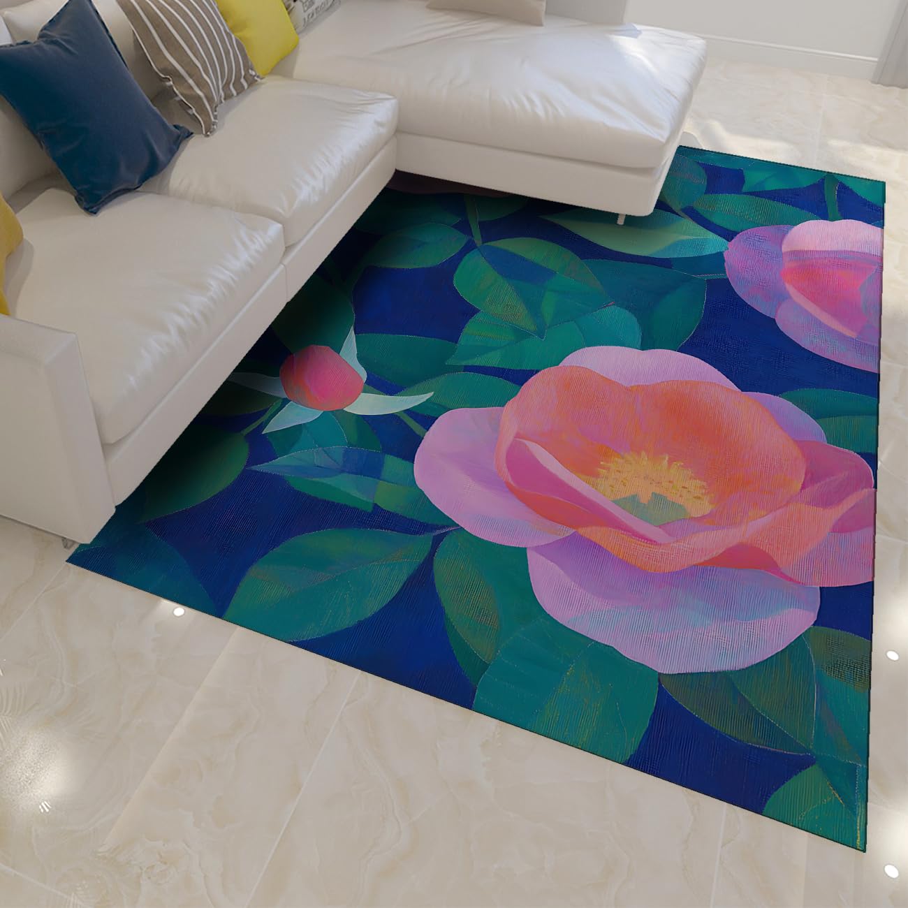 Tapis antidérapant à fleurs abstraites 120x150 cm lavable