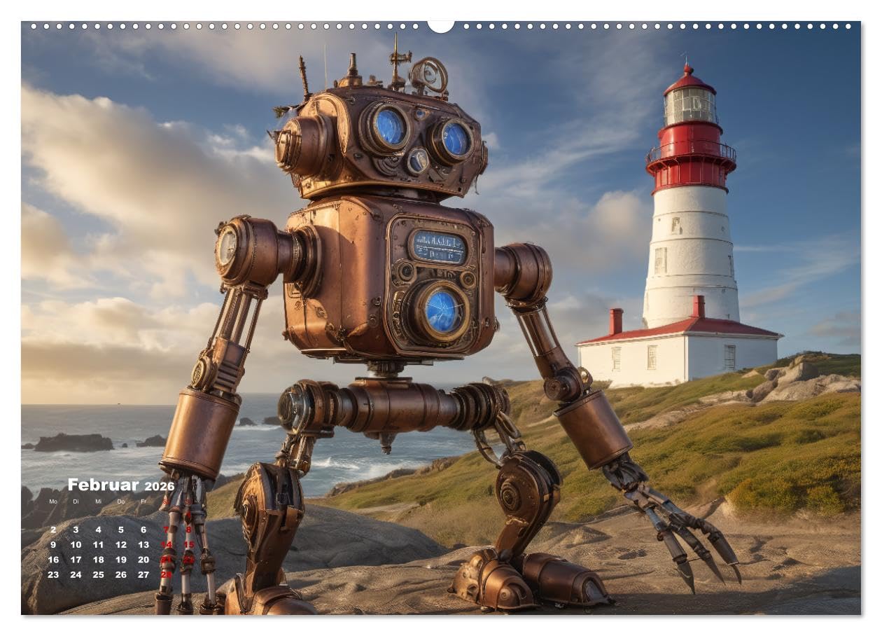Steampunk - Die Welt der Leuchttürme (hochwertiger Premium Wandkalender 2026 DIN A2 quer), Kunstdruck in Hochglanz: Leuchttürme in einer Steampunk Umgebung (CALVENDO Technologie)