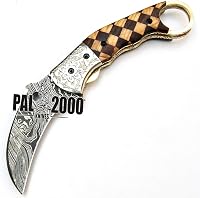 PAL 2000 KNIVES 8740 Damaszkusz Kés Kézműves Összecsukható Vadászkés Bőrtokkal 7