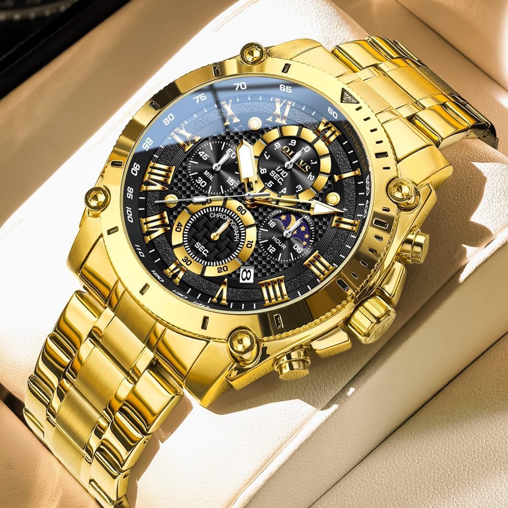 OLEVS Mens Watch Chronograph Luxury Diamond Dress Business Analog Quartz Wrist Watches Stainless Steel Waterproof Luminous