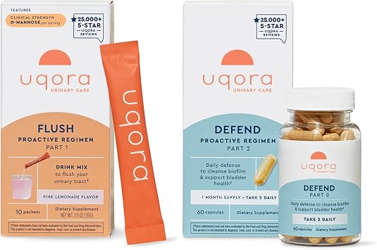Uqora Flush Pink Lemonade, 10 Packets & Defend 60 Capsules Bundle - Support Urinary Tract* with D-Mannose, Vitamin C & More - Support Bladder Health & Cleanse Biofilm* with D-Mannose & More