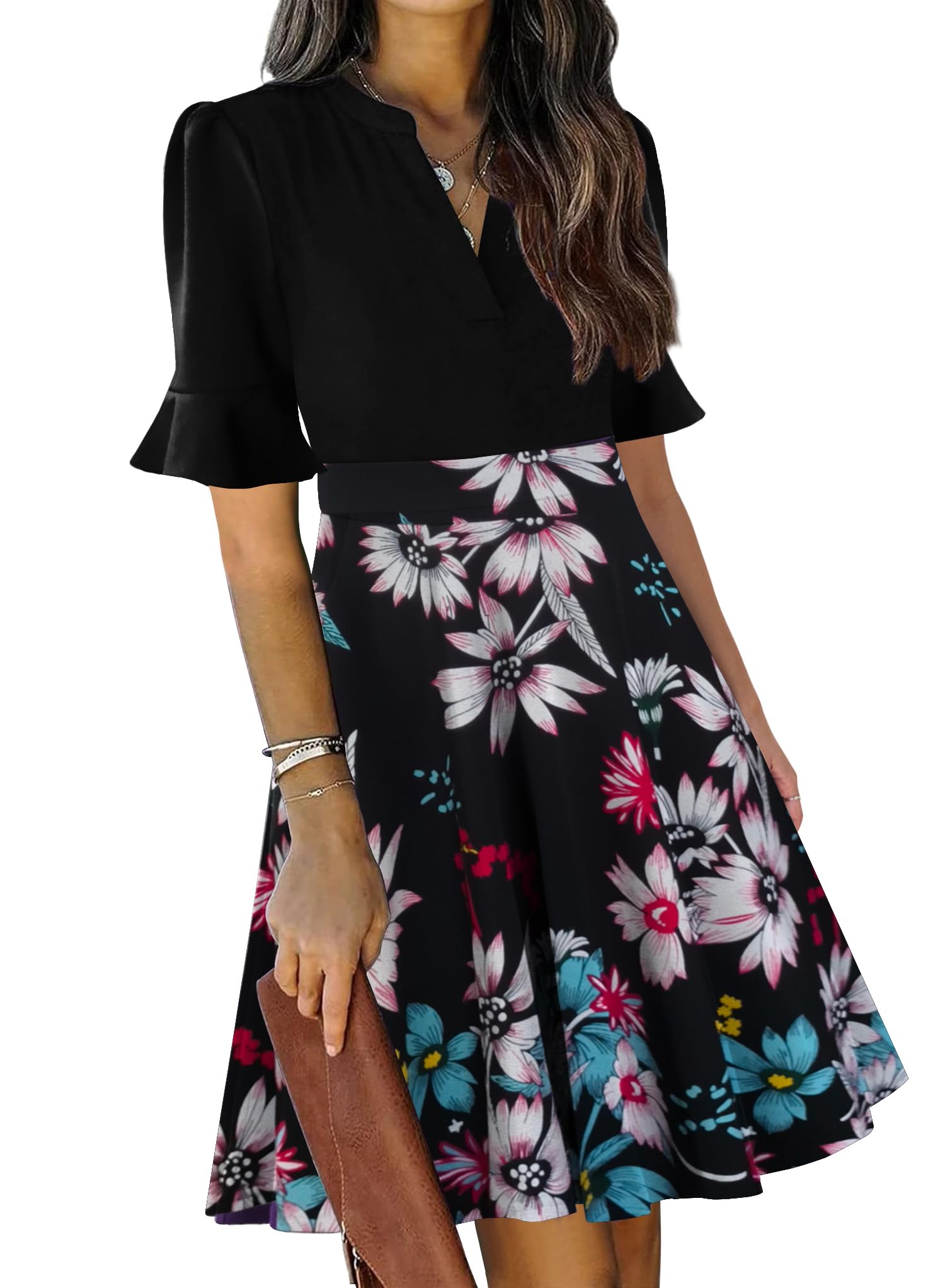 Mokayee V-Neck Ruffle Fit and Flare Dress
