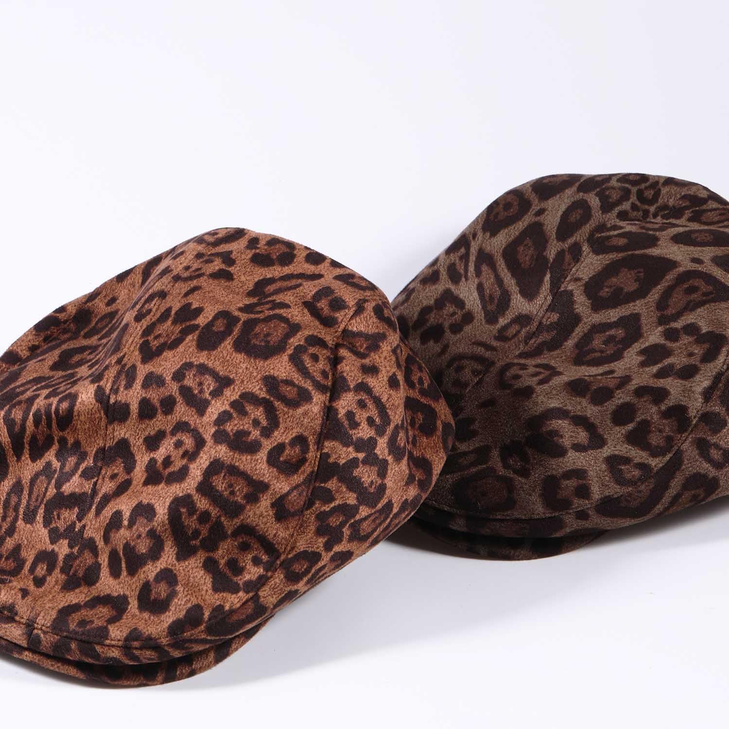 Retro Leopard Print Beret Hat for Women French Style Winter Warm Beret Cap - Image 5