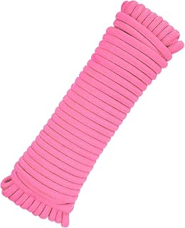 sourcing map Cuerda de polipropileno de 10 mm x 27,5 m, cuerda trenzada sólida multiusos para barco, cuerda marina para camping, asta de bandera, tendedero, al aire libre, rosa