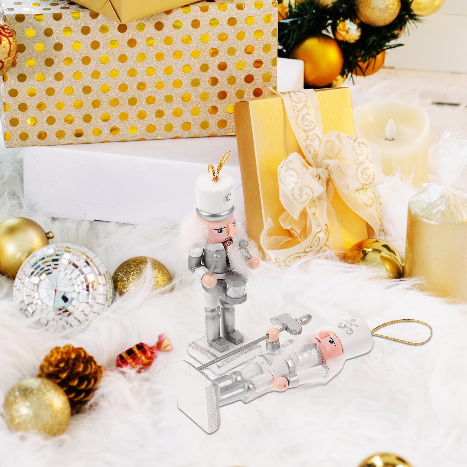 TOYANDONA 3 Piezas Cascanueces de Navidad Figuras 5 Pulgadas Resina Blanco