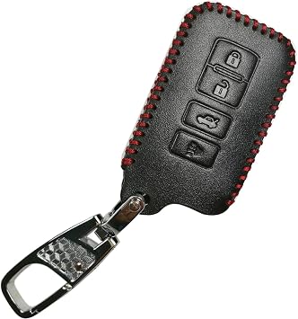 Leather Smart 4 buttons Key Fob Remote Cover Protector Case Keyless Entry Holder for 2015 2016 2017 2018 2019 2020 2021 2022 Toyota RAV4 Sequoia Highlander Avalon Corolla Camry HYQ14FBA