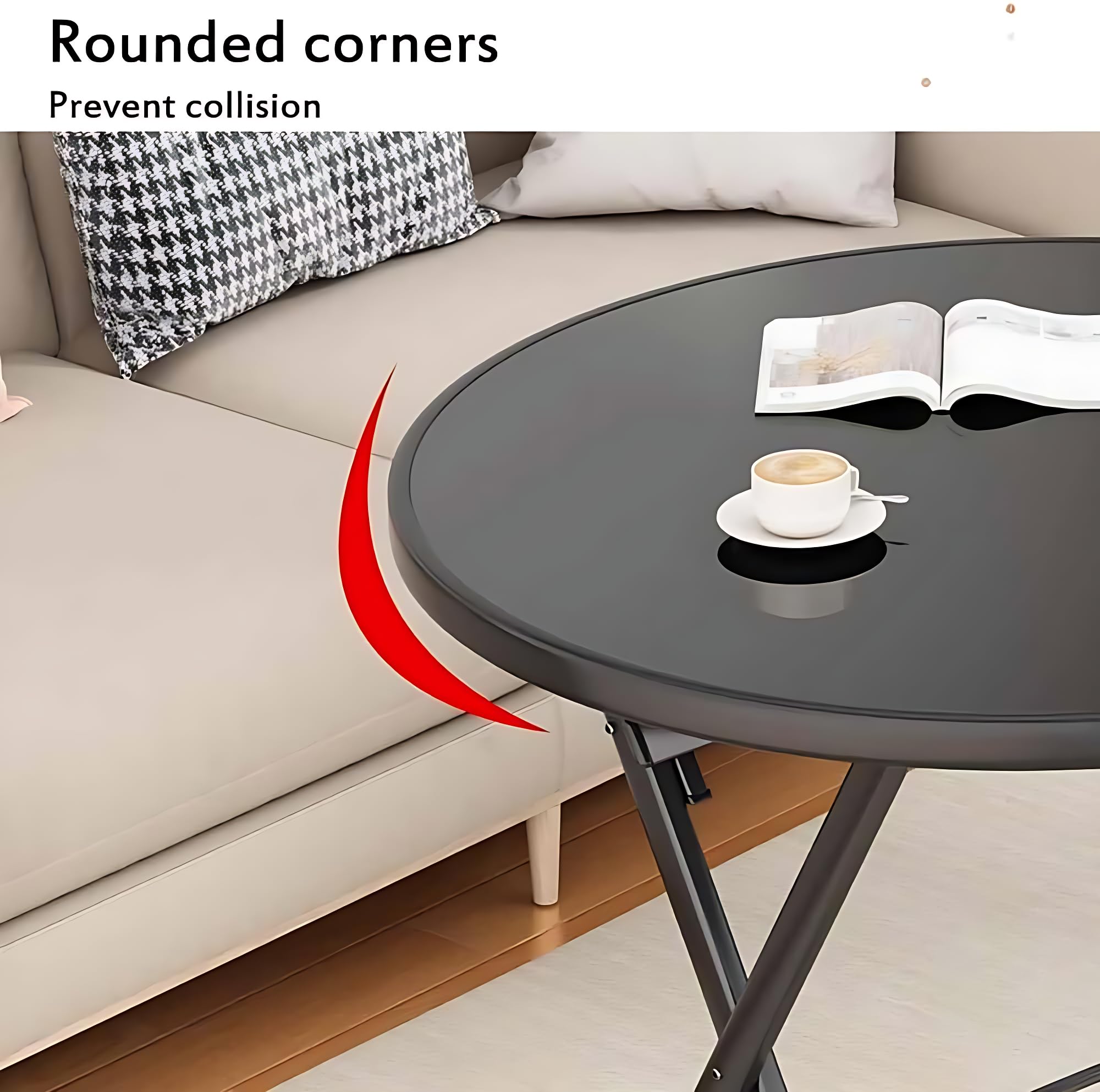 Divik Multi-Purpose Portable & Foldable Dining Table with Metal Frame & Round Tempered Glass Table Top Weatherproof, Garden Table, Outdoor Side Table Space-Saving for Balcony, Living (1Pcs) 2