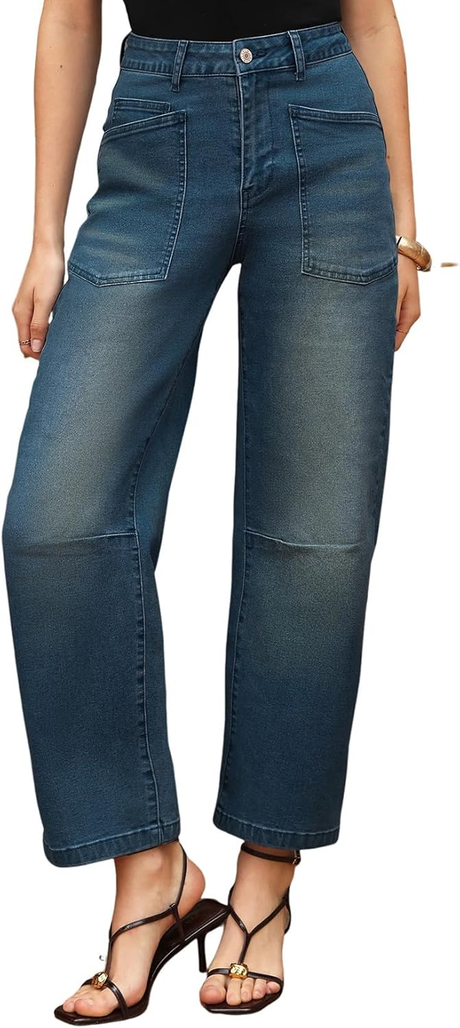 EVALESS Womens Baggy Barrel Jeans High Waisted Wide Leg Boyfriend Denim Ankle Pants - Image 3