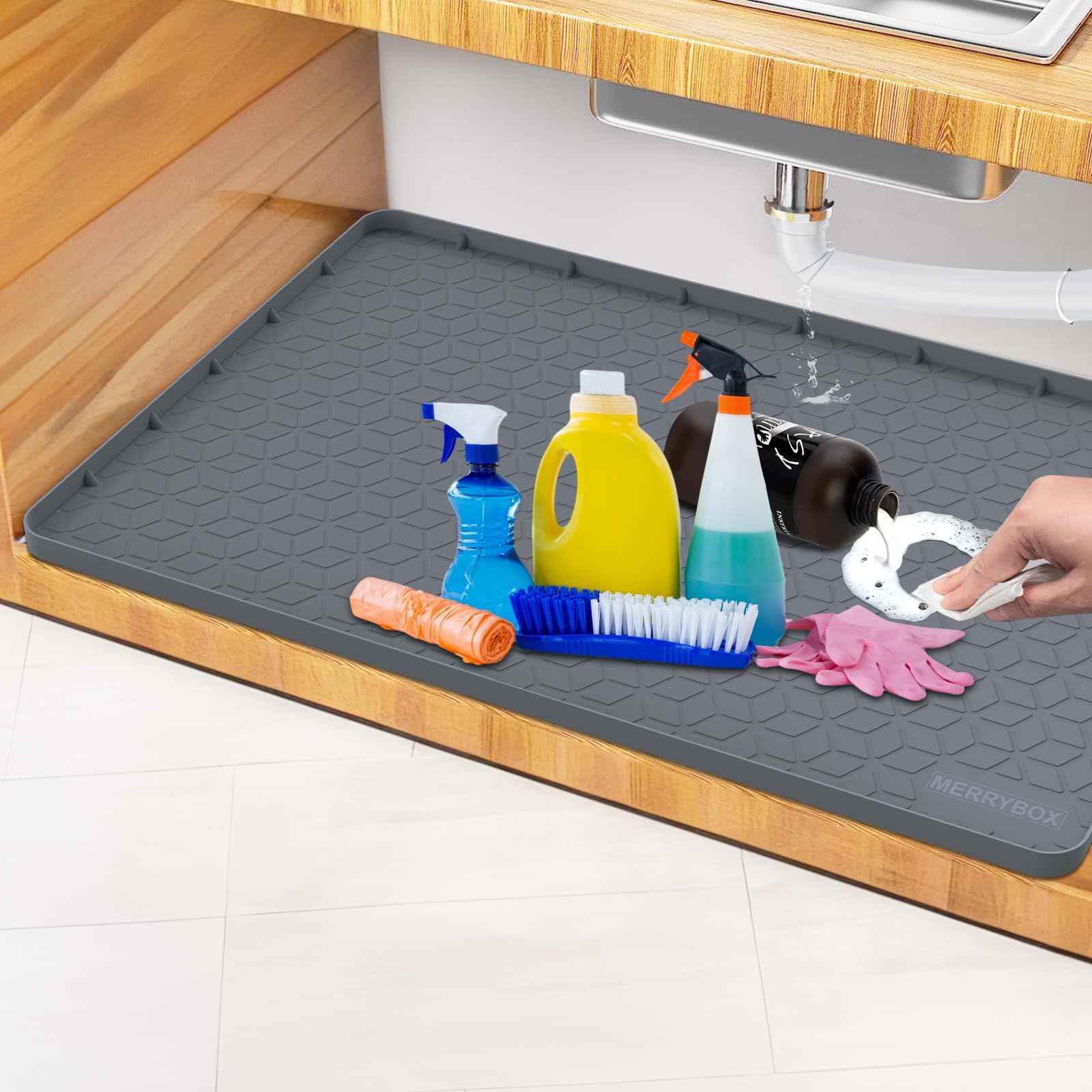 PoYang Under The Sink Mat 31" x 22" Silicone Under Sink