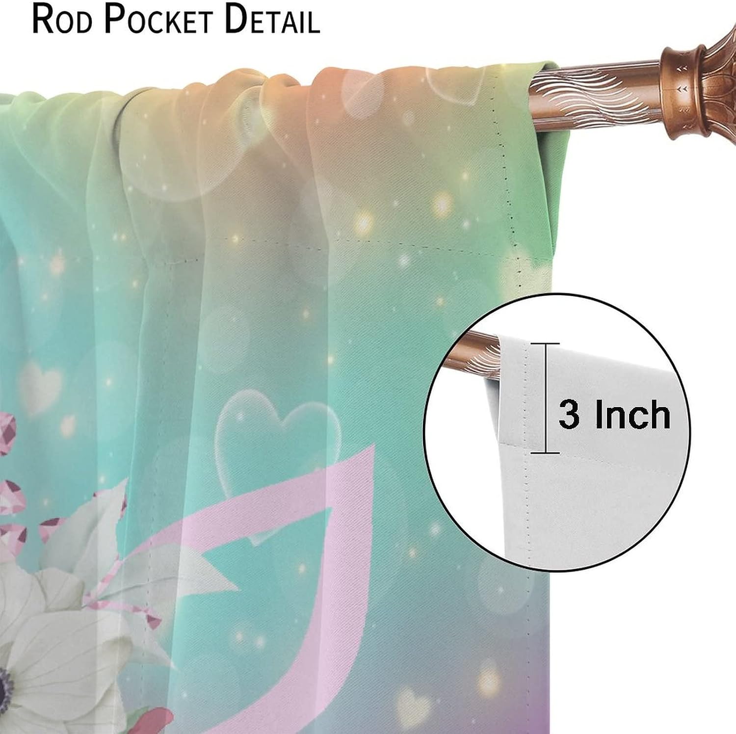Colorful Unicorn Curtains Fantasy Animal Rainbow Floral Star Kids Girls Bedroom Decor Printed Rod Pocket Blackout Window Drapes for Living Room Kitchen W42 x L45