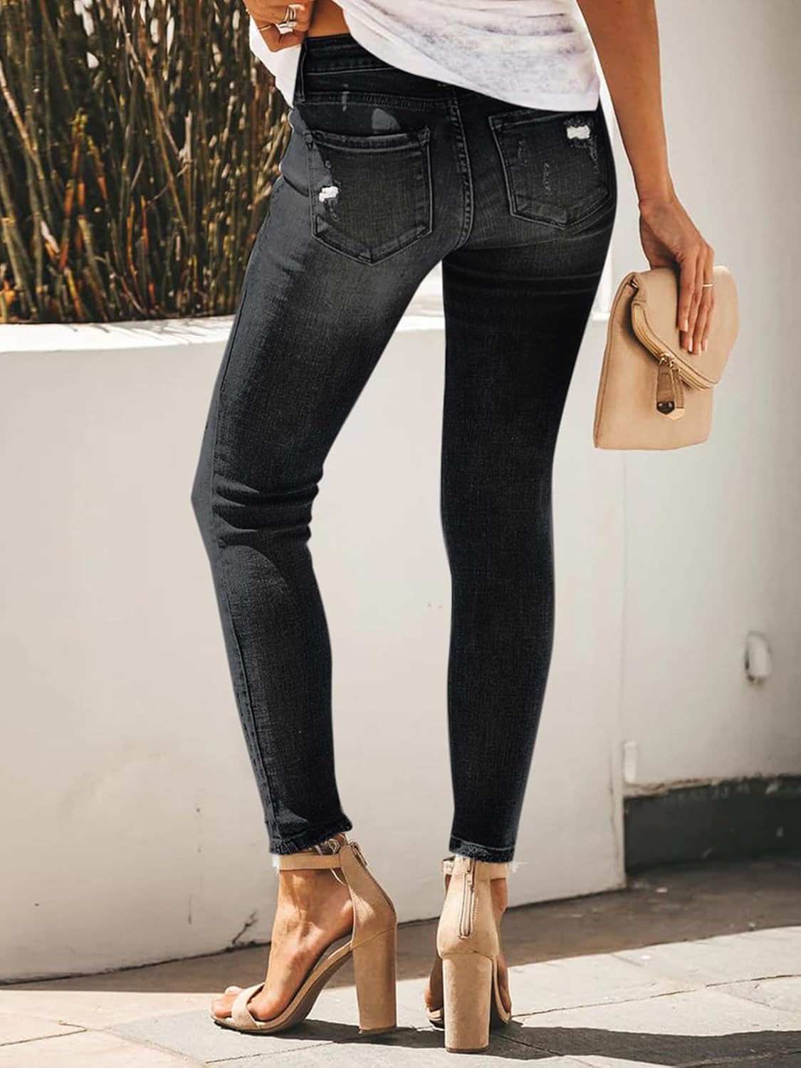 Women Mid Waist Skinny Stretch Ripped Jeans Destroyed Denim Pants Plus Size (Pack of 2) - Image 6