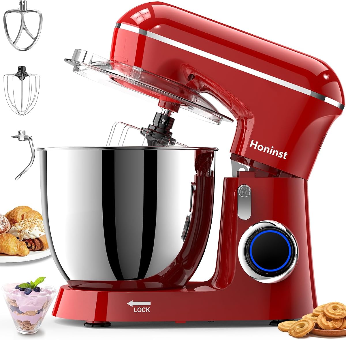 Batidora de pie, batidora de alimentos eléctrica 3 en 1 con cabezal inclinable de 10 velocidades y 6.5 cuartos de galón | Batidora de cocina con tazón, gancho para masa, batidor y batidor, batidora doméstica para hornear, pasteles y la mayoría de los cocineros caseros, apta para lavavajillas