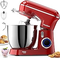 Honinst 6.5QT 10-Speed Tilt-Head Stand Mixer, Red - Powerful Copper Motor, Dough Hook, Whisk, Beater for Baking Cakes & Bread