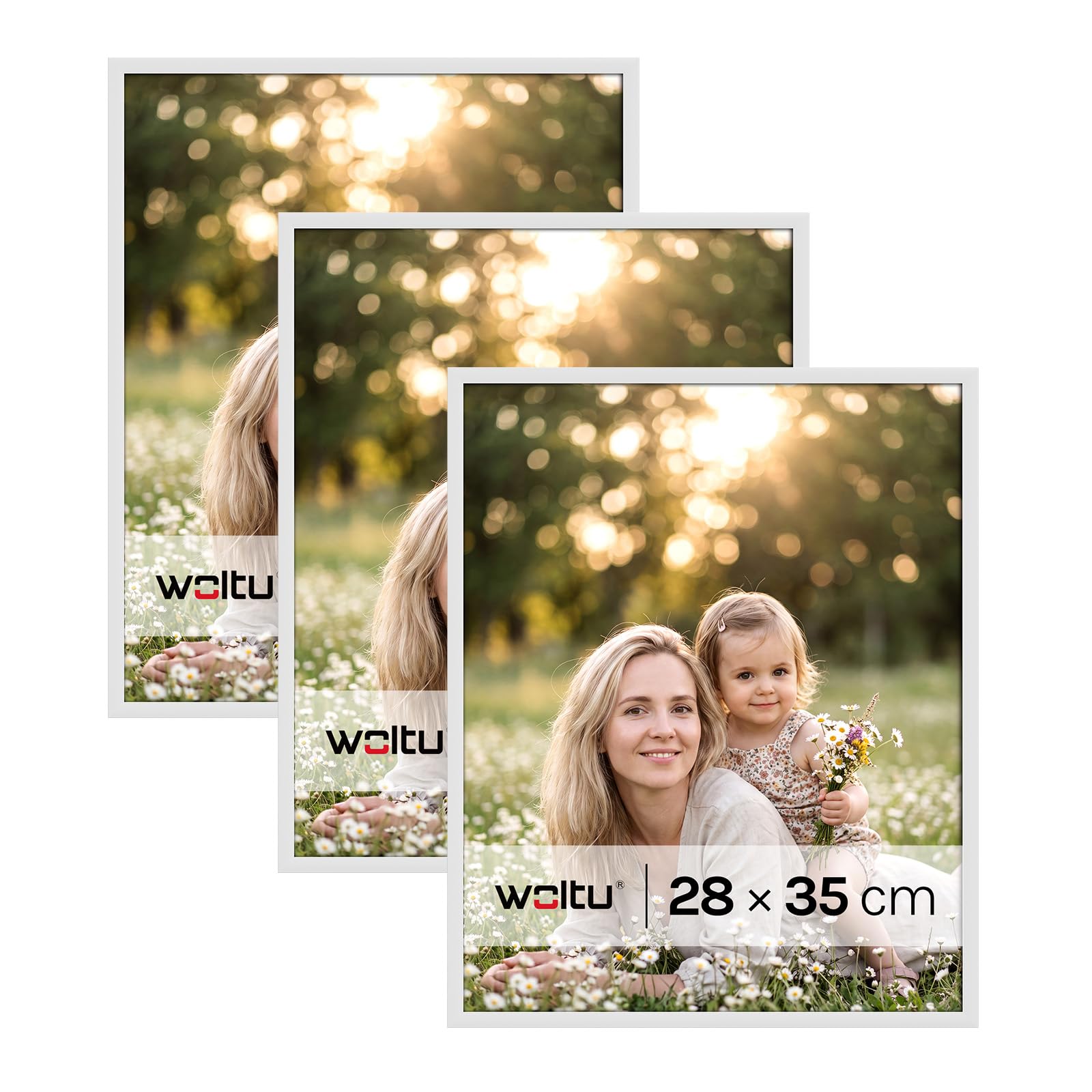 WOLTU Bilderrahmen 28x35, 3er set, Kunststoff Fotorahmen mit Passepartout