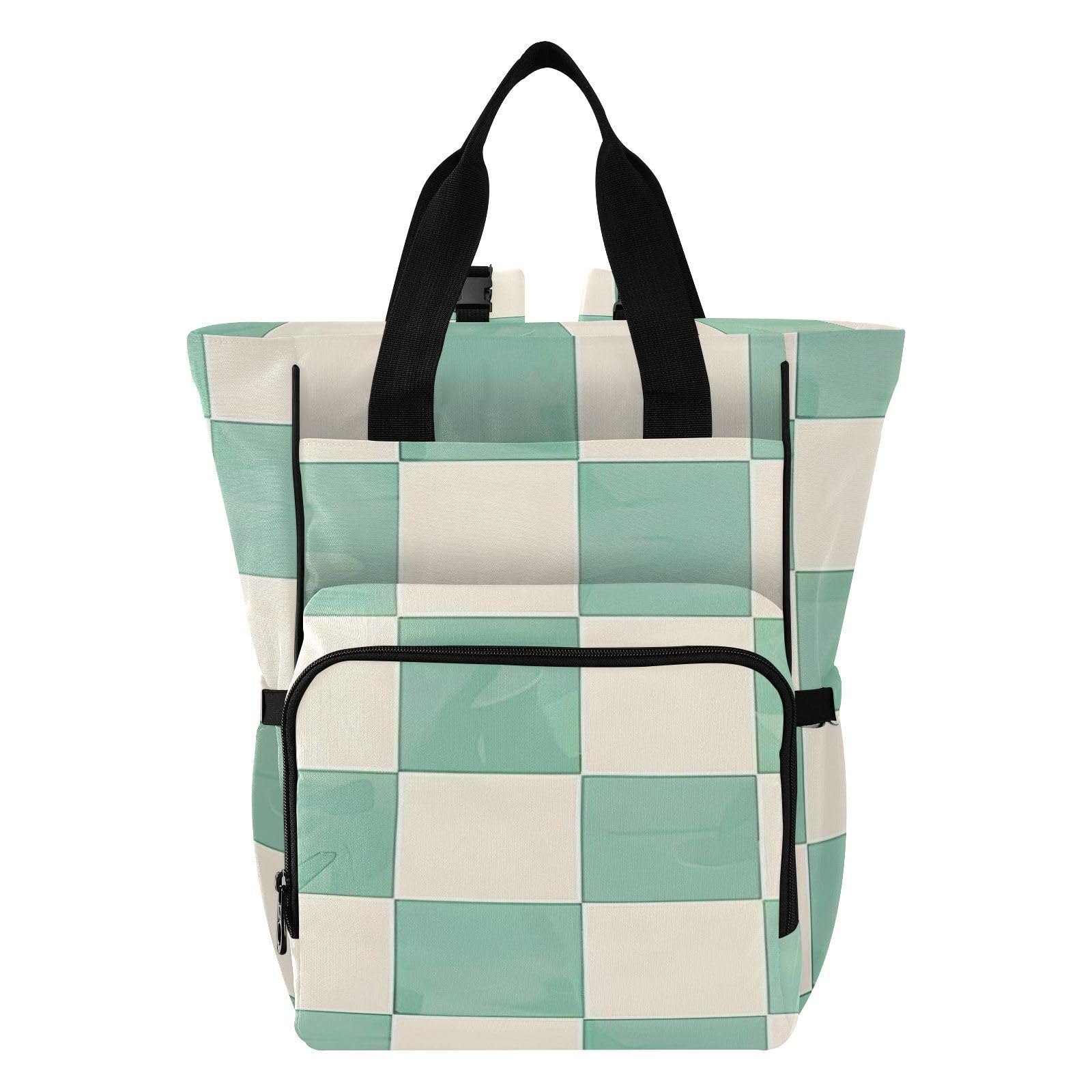 OWFKAY Baby Diaper Bag Backpack，Multifunction Baby Nappy Changing Bags with Insulated Pockets-Mint and Cream Checkerboard Design