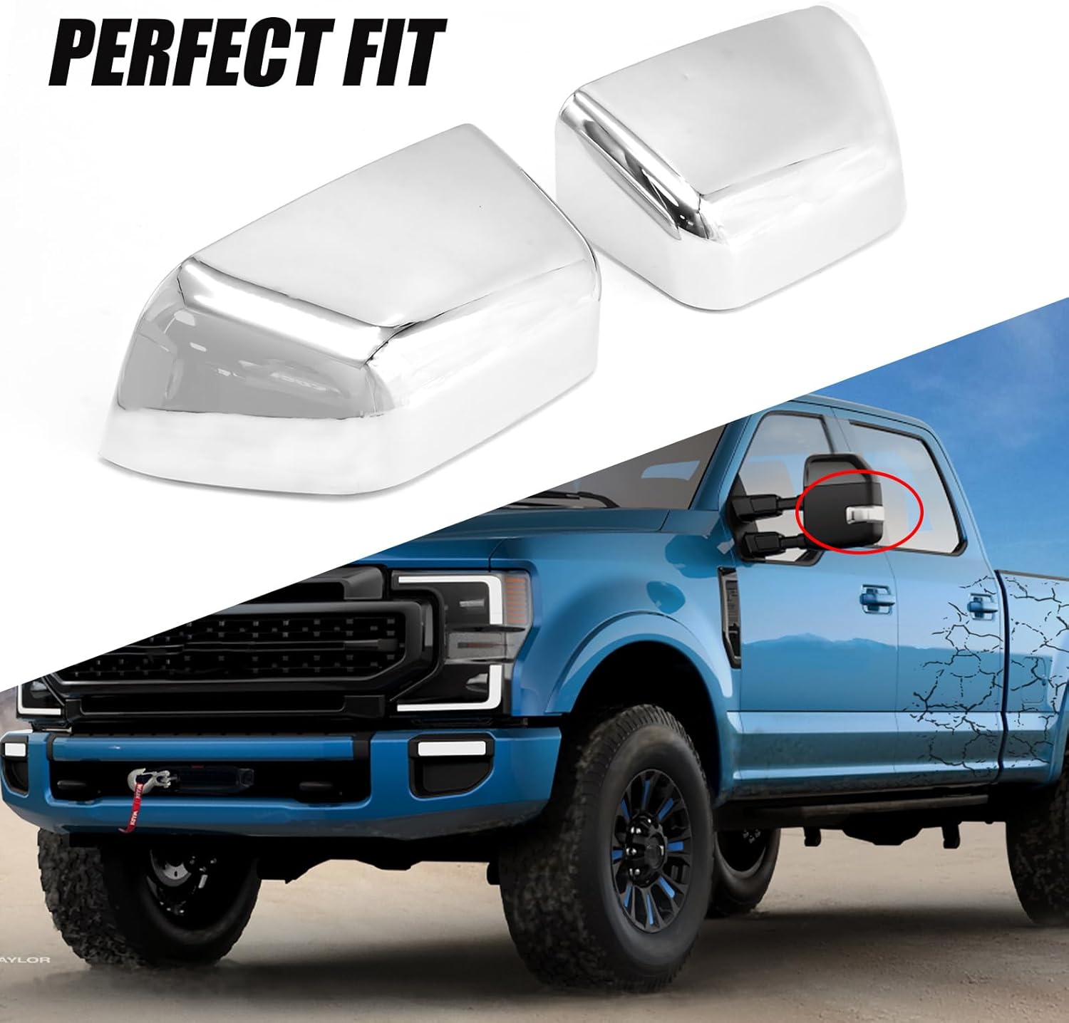 Chrome Top Half Mirror Cover Caps Exterior Rearview Mirror Covers Replacement for Ford F-250 F-350 F-450 F-550 Super Duty 2017-2023, HC3Z17D742CA HC3Z17D743CA HC3Z-17D742-CA HC3Z-17D743-CA