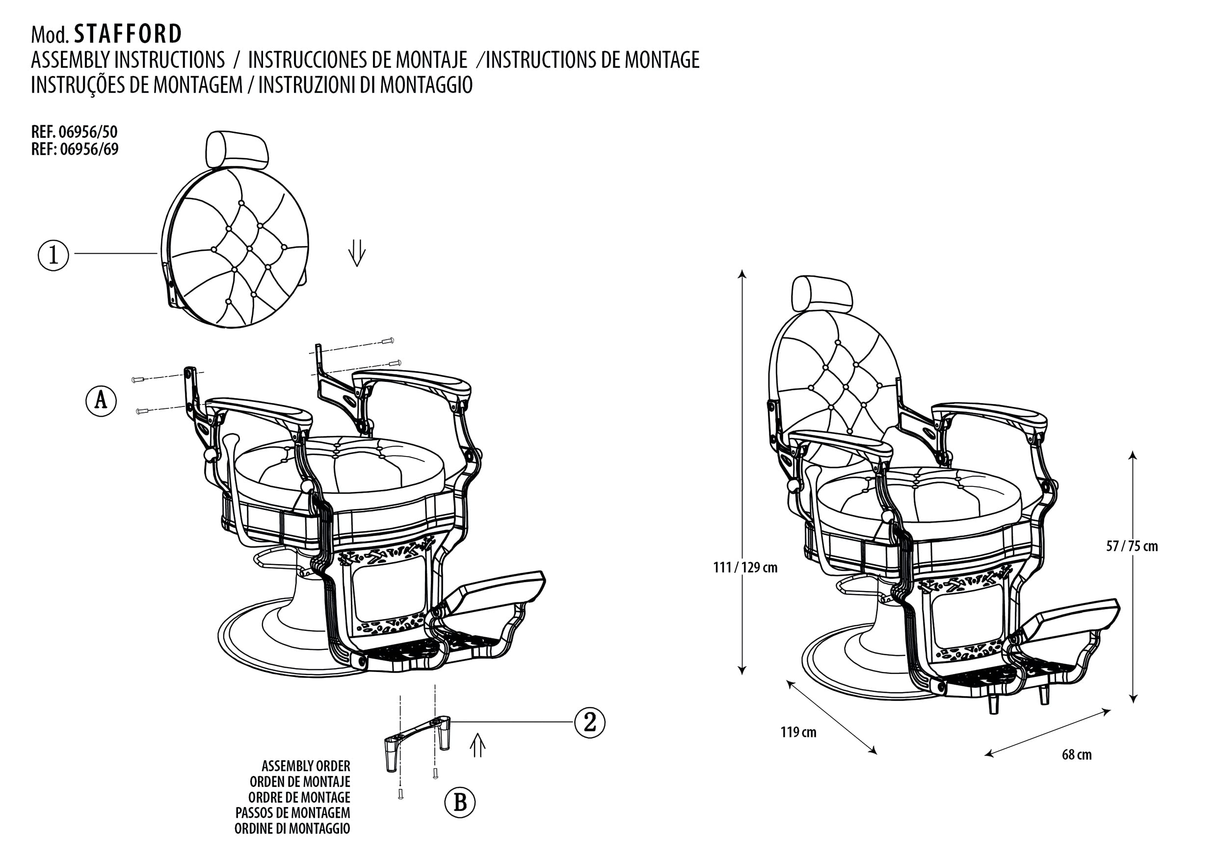 MarathonSeller Eurostil, Sillon de Barbero Profesional STAFFORD con Giro de 360º, Bomba Hidráulica, Respaldo Inclinable y Reposacabezas Extraíble. Sillón de Peluquería de Altura Ajustable para SPA
