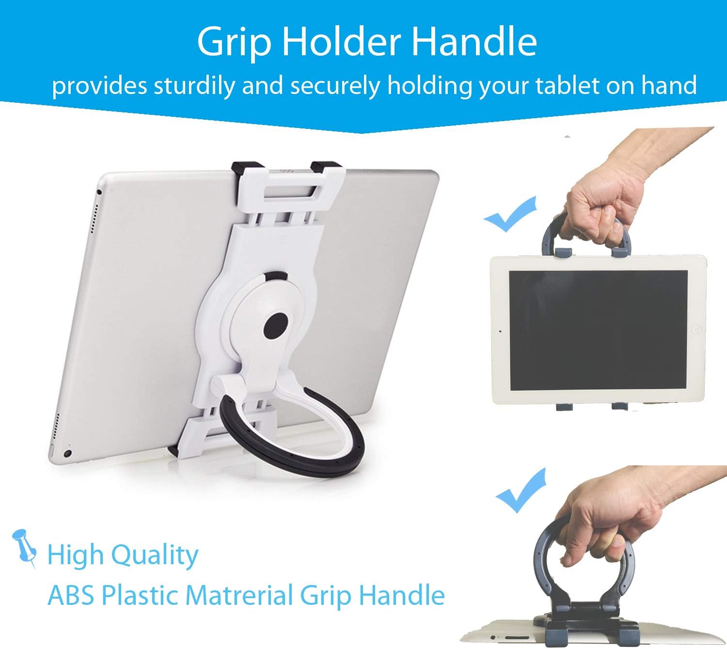 Tablet Hand Grip Holder & Stand for Tablet Drawing, Reading, Working, Writing, Free Angles, Hanging on Wall - Upgraded