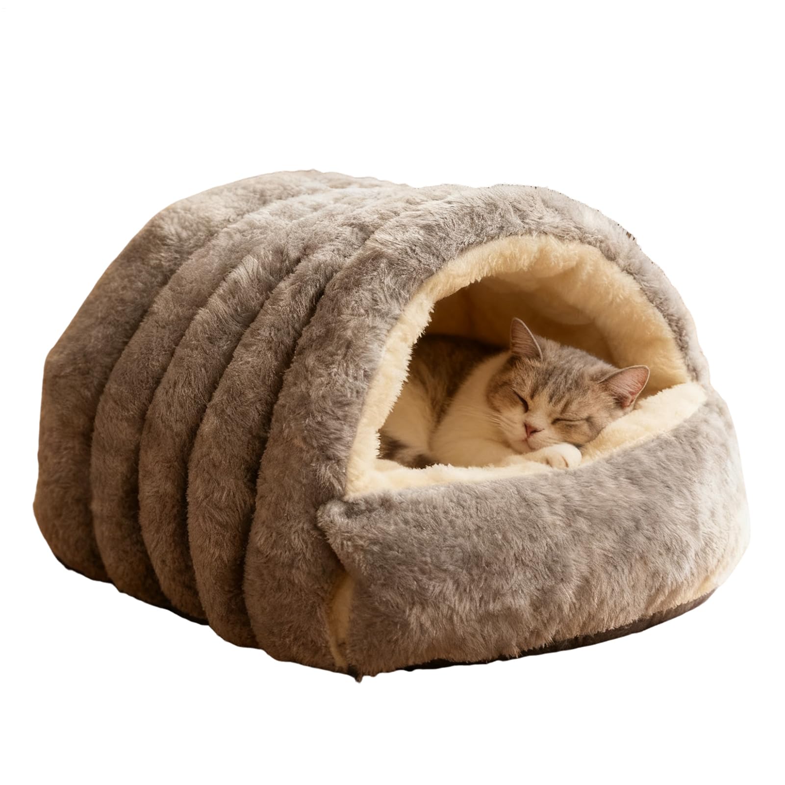 Cat Bed, Winter Warm Foldable Washable Dome-Shaped Fleece-Lined Pet House Suitable for Kittens Puppies Homes Apartments Living Rooms Balconies Outdoors Indoors