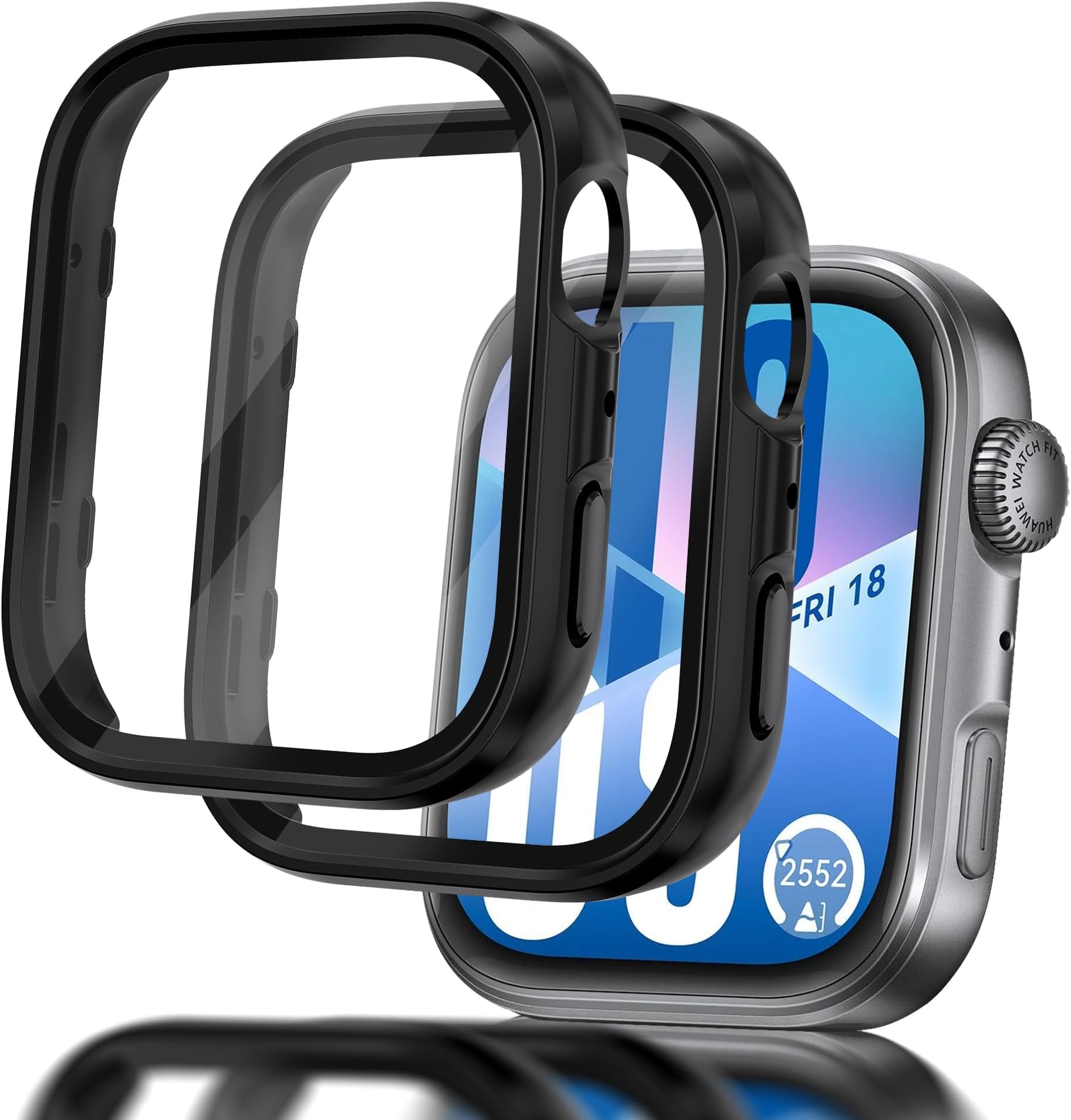 Azonee 2 Pack Watch Case for Huawei Watch Fit 4, Full-Coverage Matte Black Hard PC Frame with Built-in Tempered Glass Screen Protector, Full-Coverage Scratchproof Protective Case