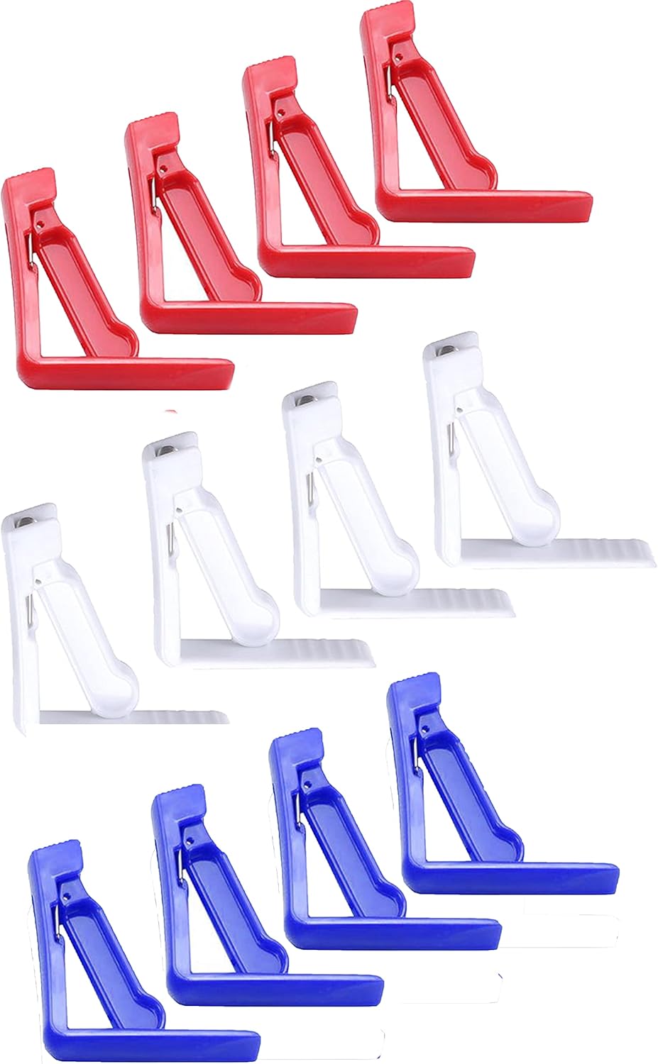 Plastic Tablecloth Clamp Holders - Spring-Loaded Clips (12, Red, White & Blue)